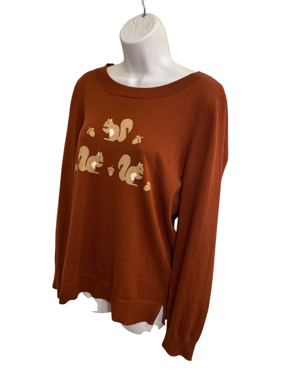 LOFT PERFECT FALL SWEATER Rust Crewneck Sweater Squirrels Motif Large NWT NATURE - Picture 8 of 16